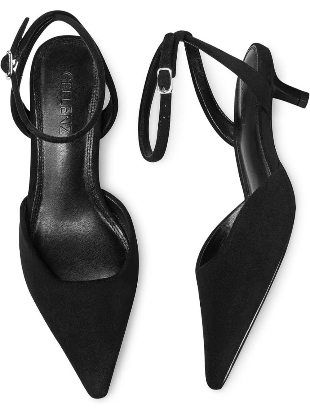Women's Black Suede Low Heel Pumps 1.97 Inch Comfortable Pointed Toe Kitten Heel